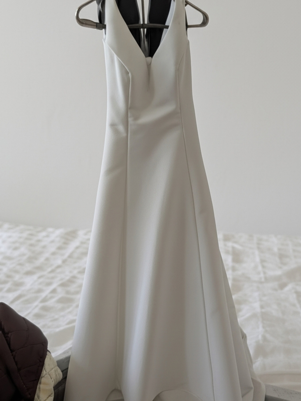 Minimalist White V-Neck Bridal Gown